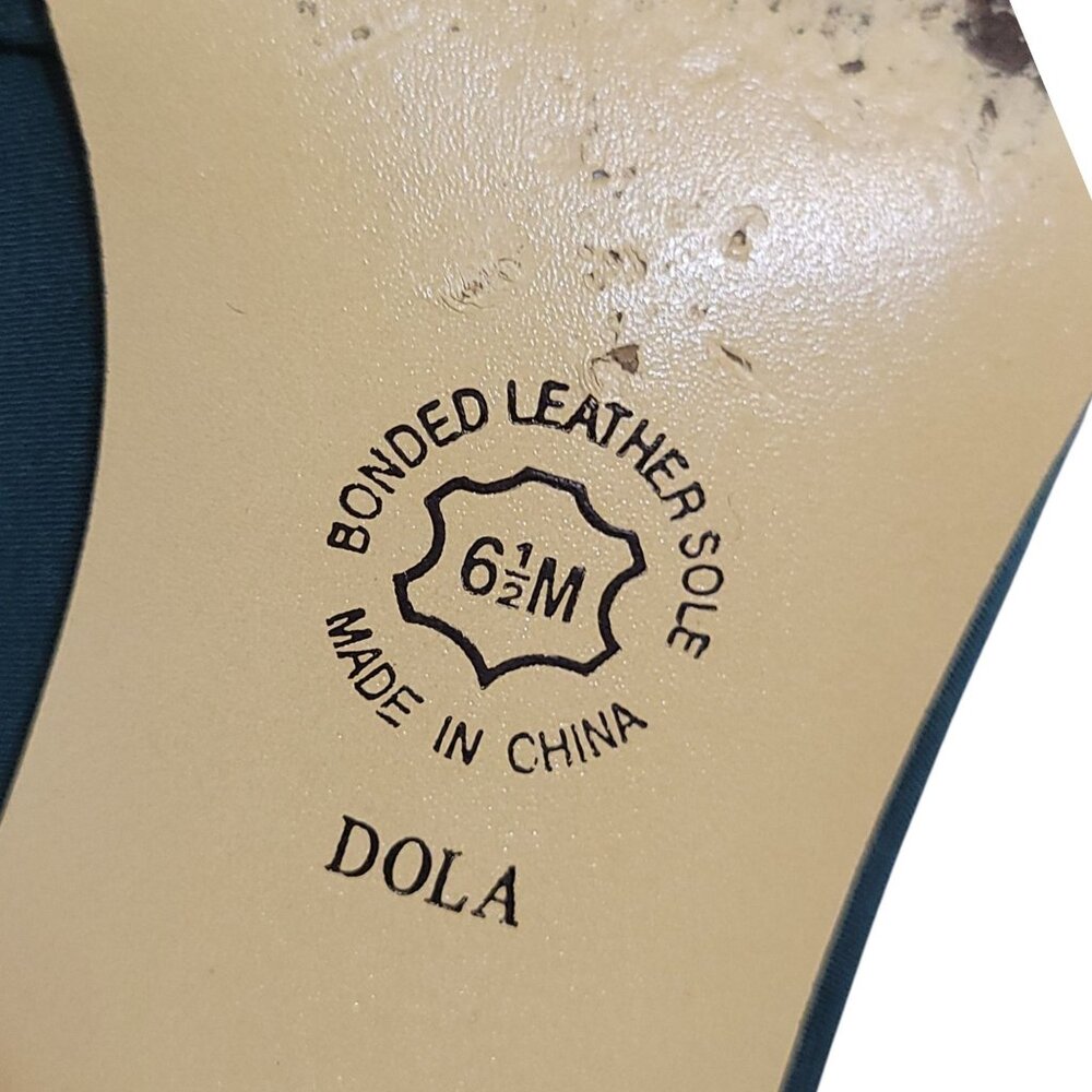 Vintage Laura Scott Green Satin Kitten Heel Shoes Size 6.5 With Button Detail - Picture 15 of 16